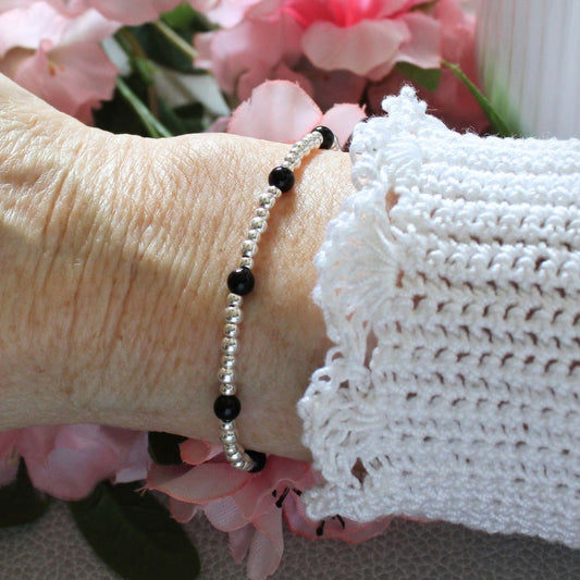 Black Onyx Sterling Silver Bead Stacking Bracelet - Noir Icon