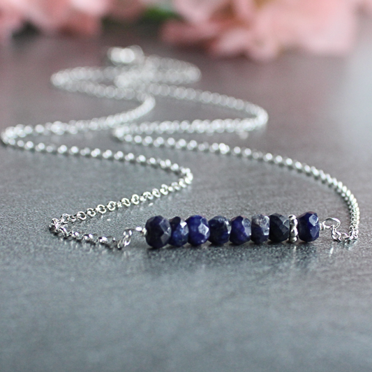 Blue Sapphire Birthstone Bar Necklace Sterling Silver