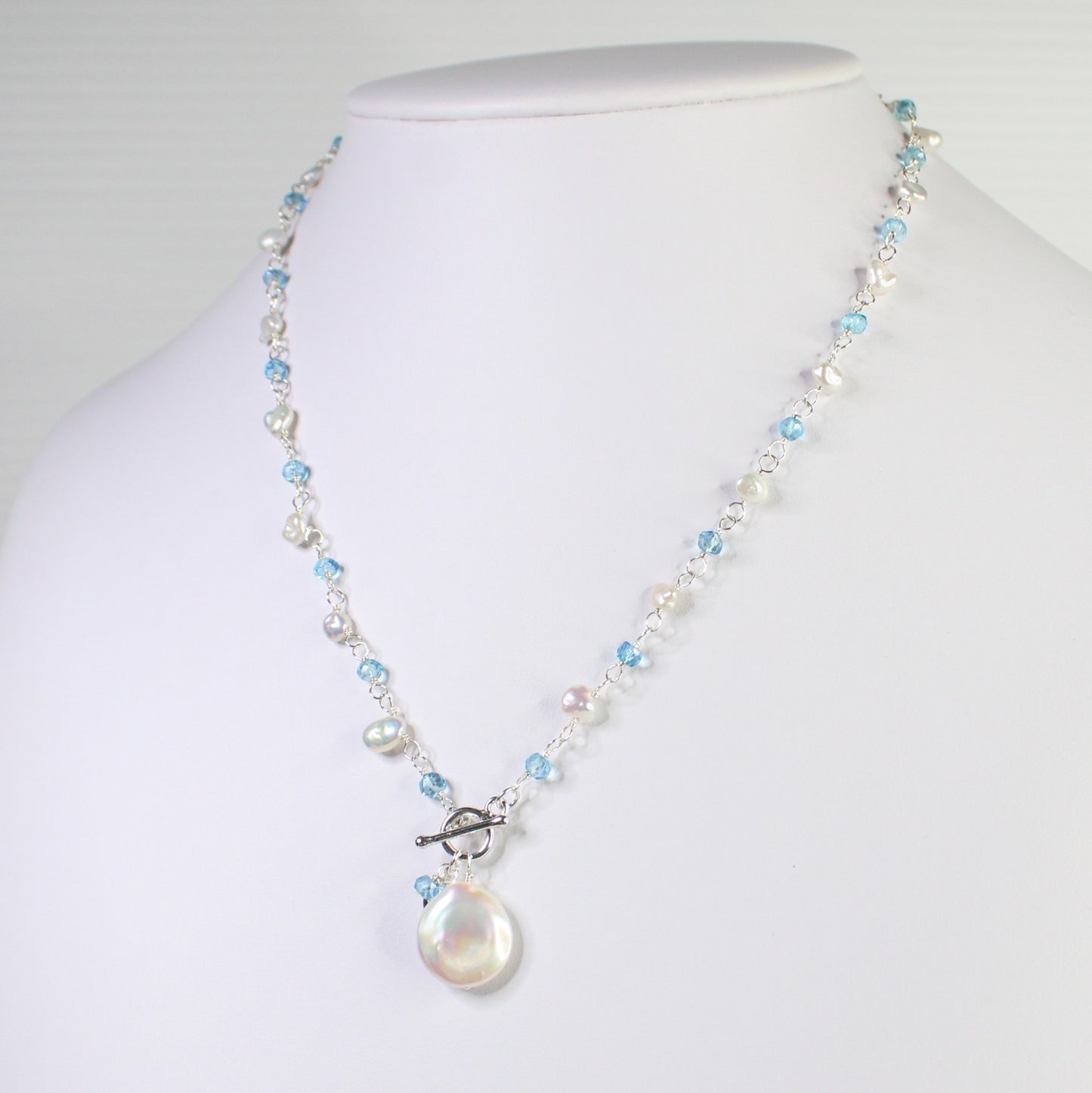 Blue Topaz & Keshi Pearl Sterling Silver Necklace - Harlow