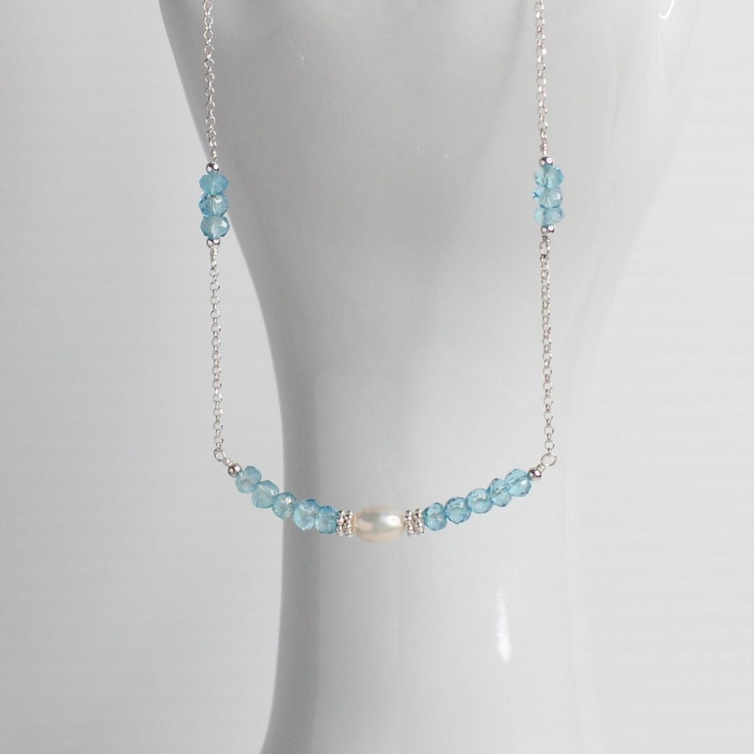Blue Topaz Pearl & Sterling Silver Necklace - Sky Blossom