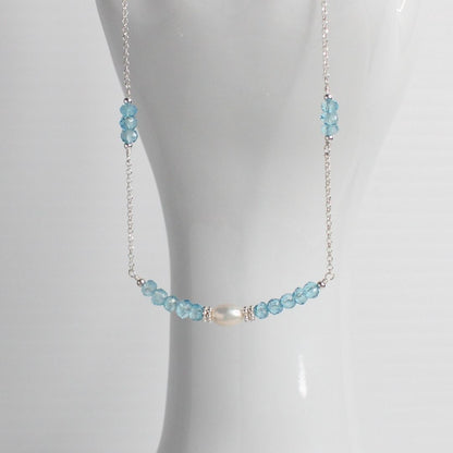 Blue Topaz Pearl & Sterling Silver Necklace - Sky Blossom