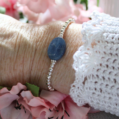 Sterling Silver Blue Kyanite Beaded Bracelet - Sky Echo