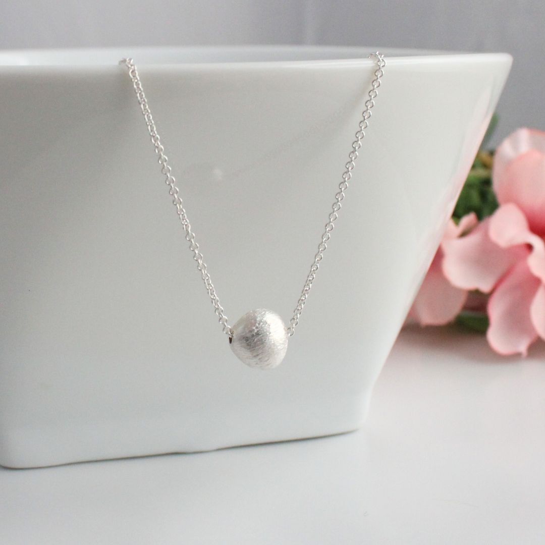Brushed Solitaire Bead Necklace Sterling Silver - Leah