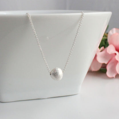 Brushed Solitaire Bead Necklace Sterling Silver - Leah