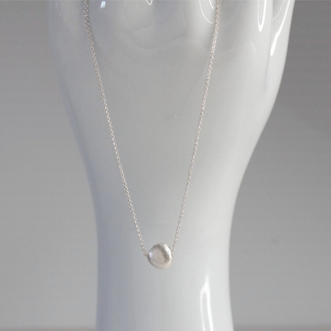 Brushed Solitaire Bead Necklace Sterling Silver - Leah