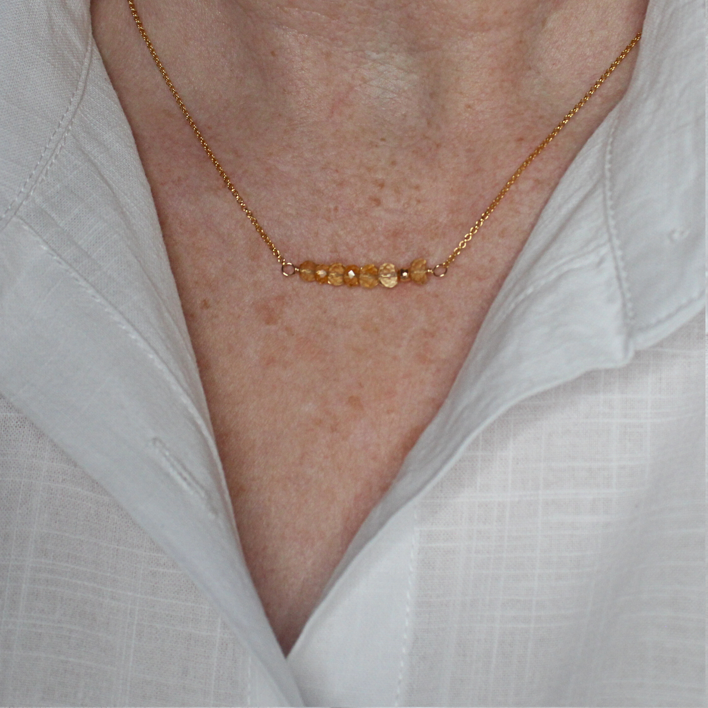 Citrine Birthstone Bar Necklace Gold Filled