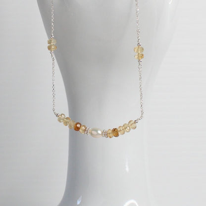 Citrine Pearl Sterling Silver Necklace - Golden Hour