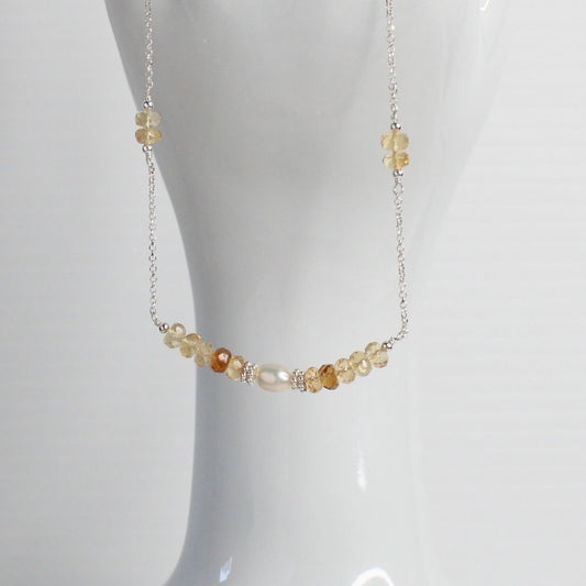 Citrine Pearl Sterling Silver Necklace - Golden Hour