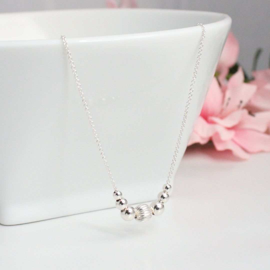Corrugated Focal Bead Necklace Sterling Silver - Wren