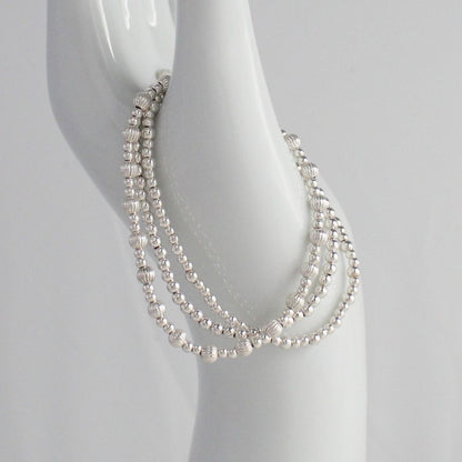 Sterling Silver Corrugated & Plain Beaded Stacking Bracelet - Cagliari