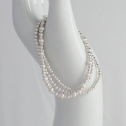 Sterling Silver Corrugated & Plain Beaded Stacking Bracelet - Modica