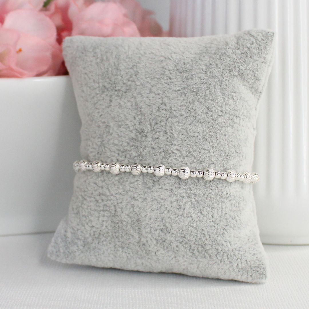 Sterling Silver Corrugated & Plain Beaded Stacking Bracelet - Cagliari