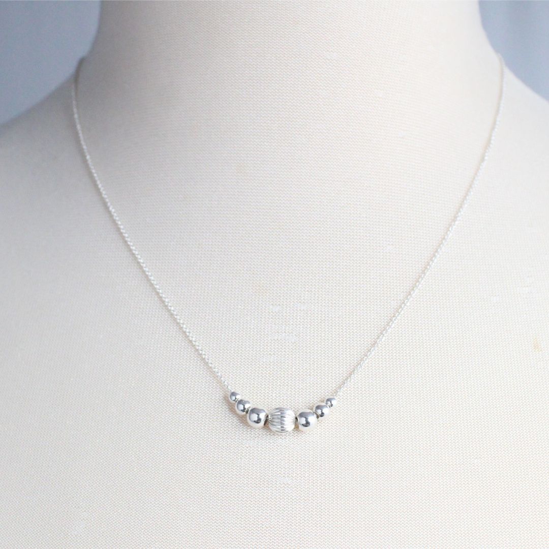 Corrugated Focal Bead Necklace Sterling Silver - Wren