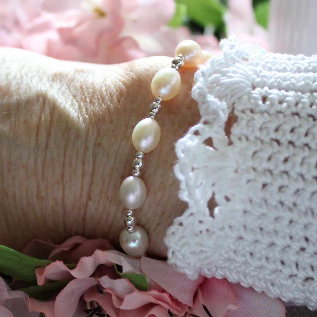 Sterling Silver Beaded Stacking Bracelet with Pearls - Pearl Essence