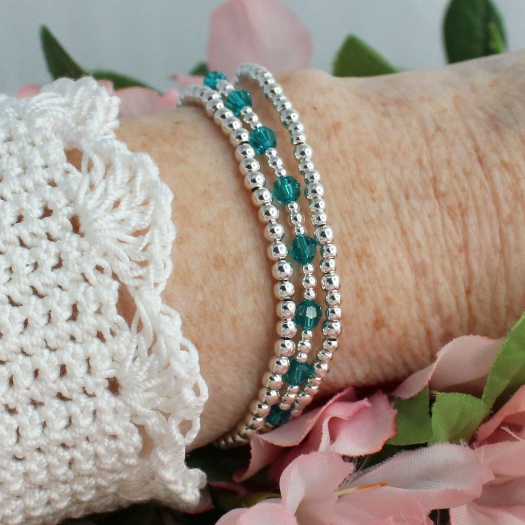 December Birthstone Sterling Silver Bracelet Stack – Made with Swarovski Crystal