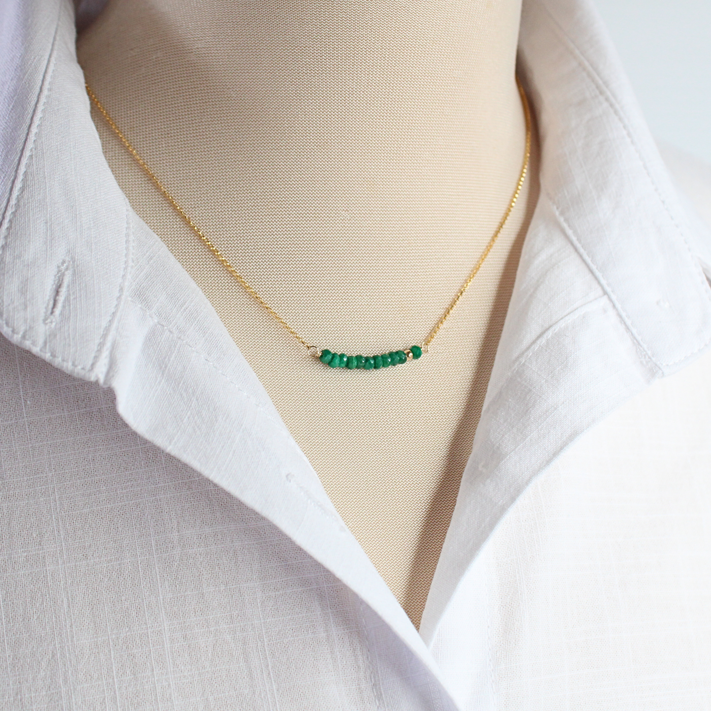 Emerald Birthstone Bar Necklace Gold Filled