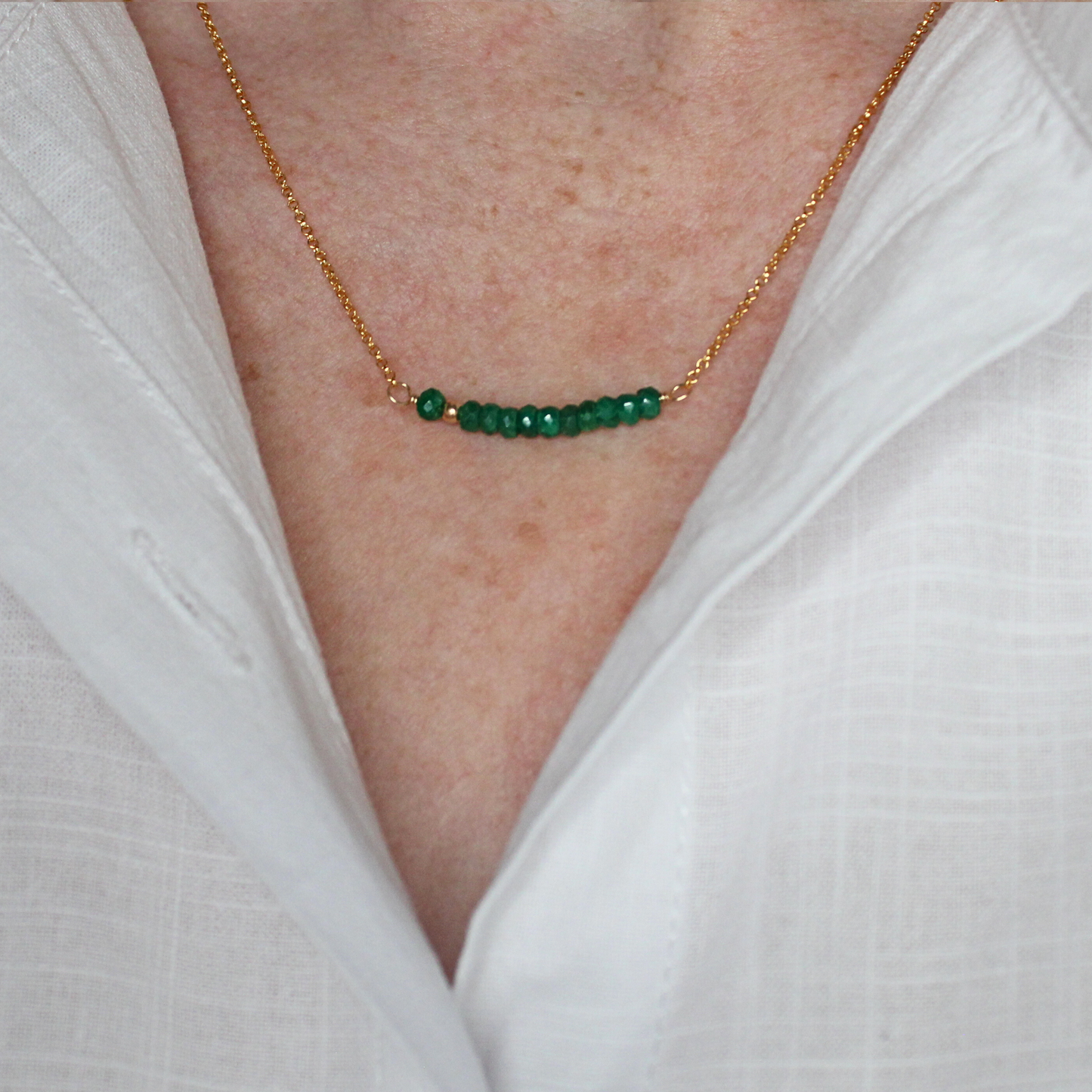 Emerald Birthstone Bar Necklace Gold Filled
