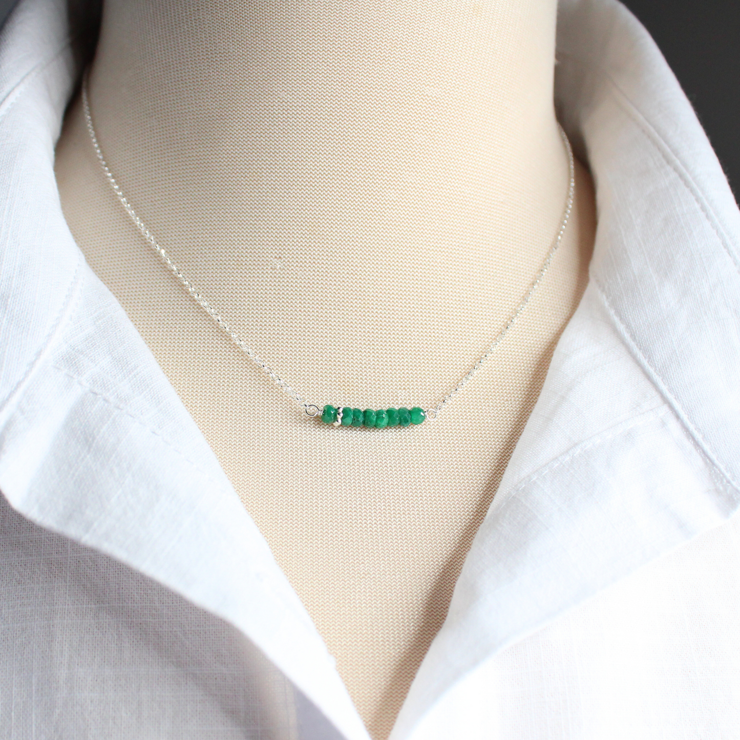 Emerald Birthstone Bar Necklace Sterling Silver