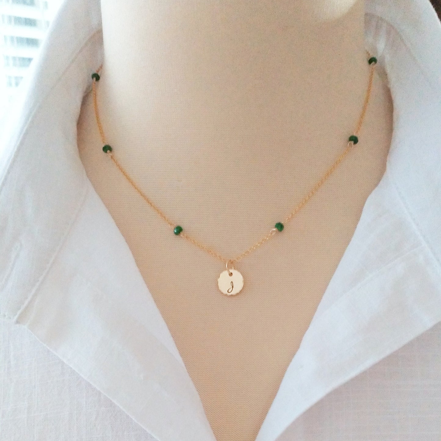 Emerald Station Chain with Initial Charm - Gold-Filled