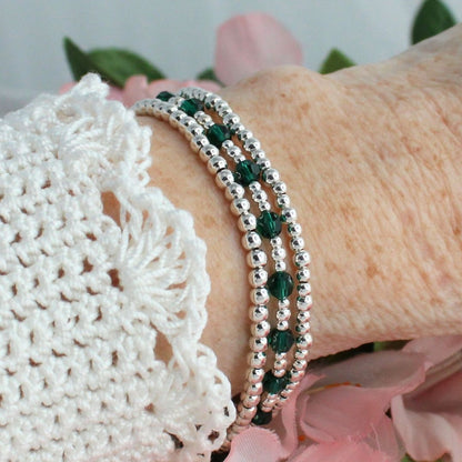 May Birthstone Sterling Silver Bracelet Stack – Made with Swarovski Crystal