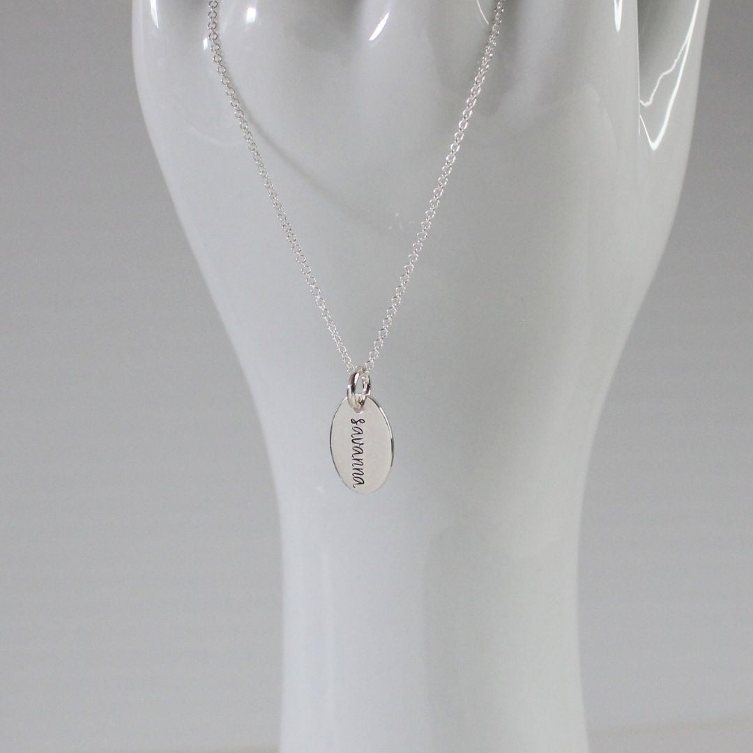Hand Stamped Name Pendant Necklace - Eva Love Drop