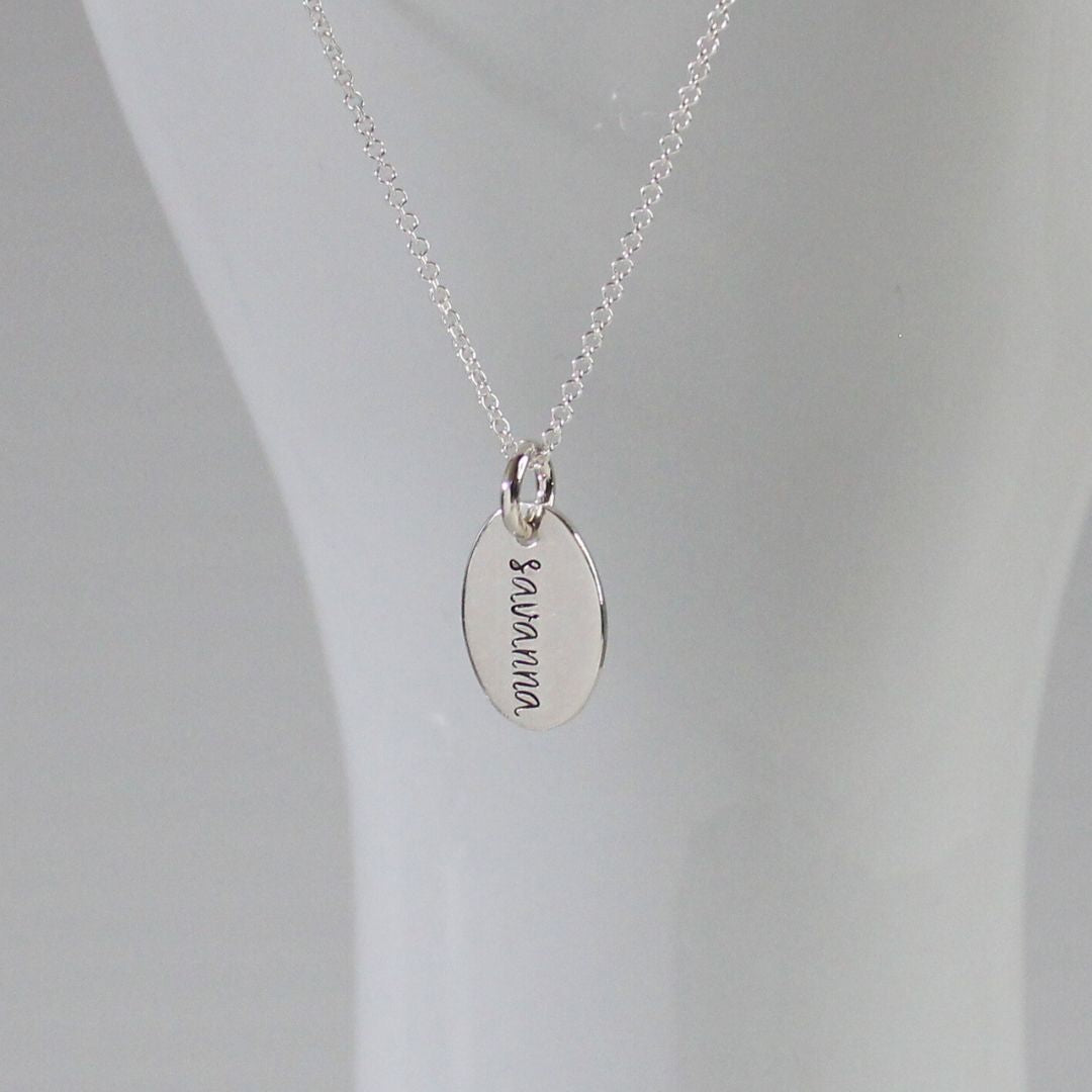 Hand Stamped Name Pendant Necklace - Eva Love Drop