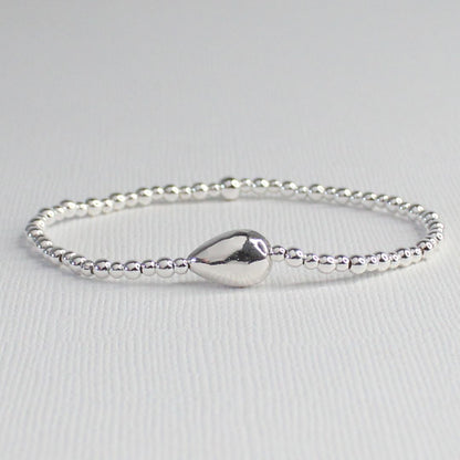 Amalfi Sterling Silver Hammered Pear-Shaped Focal Bead Bracelet