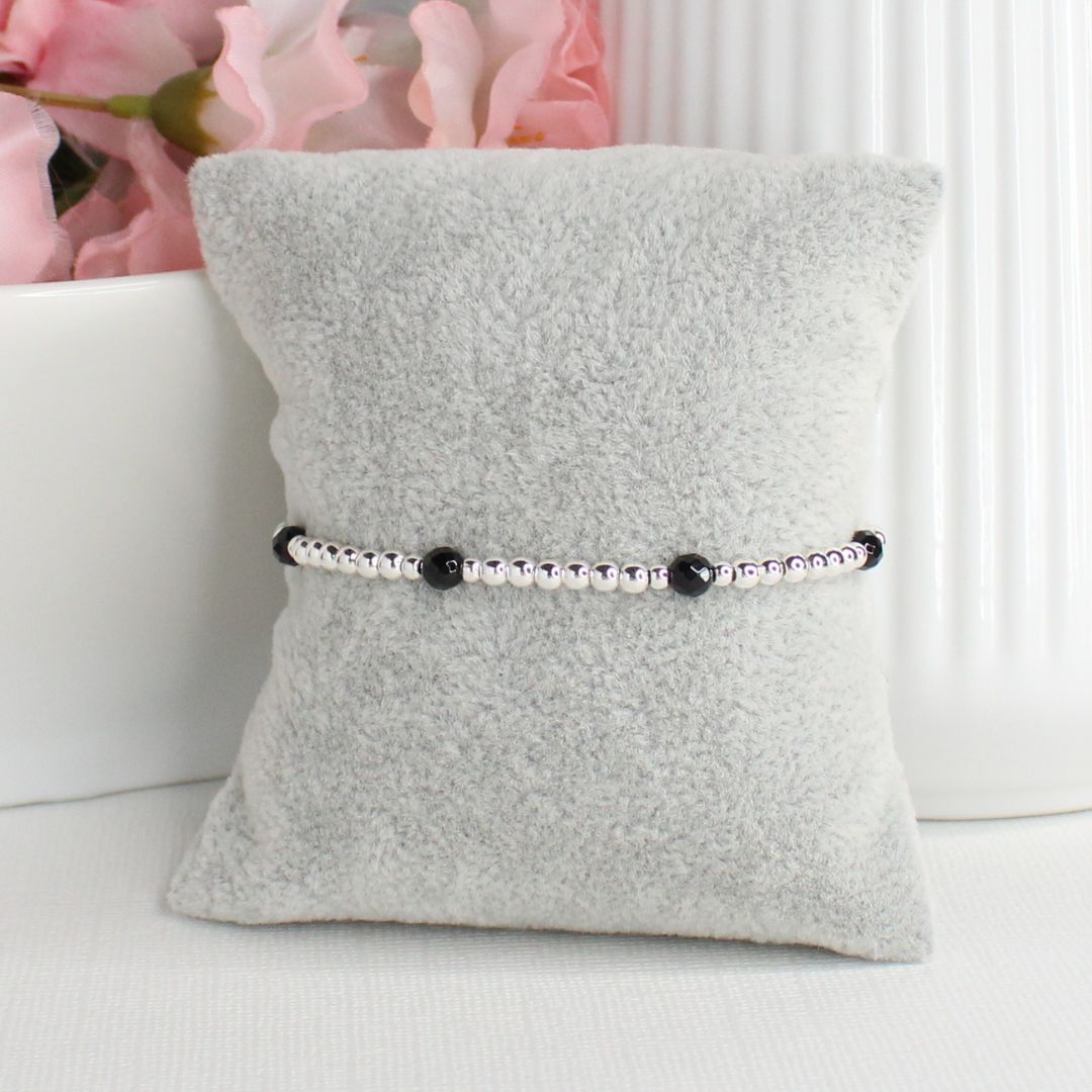 Black Onyx Sterling Silver Bead Stacking Bracelet - Noir Icon