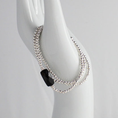 Sterling Silver Black Onyx Beaded Bracelet - Midnight Calm