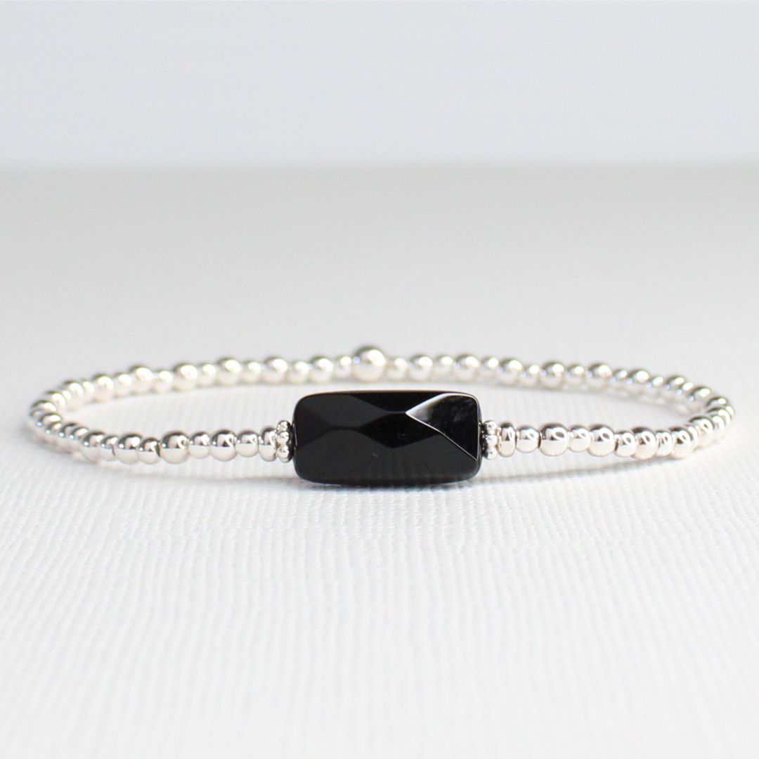 Sterling Silver Black Onyx Beaded Bracelet - Midnight Calm