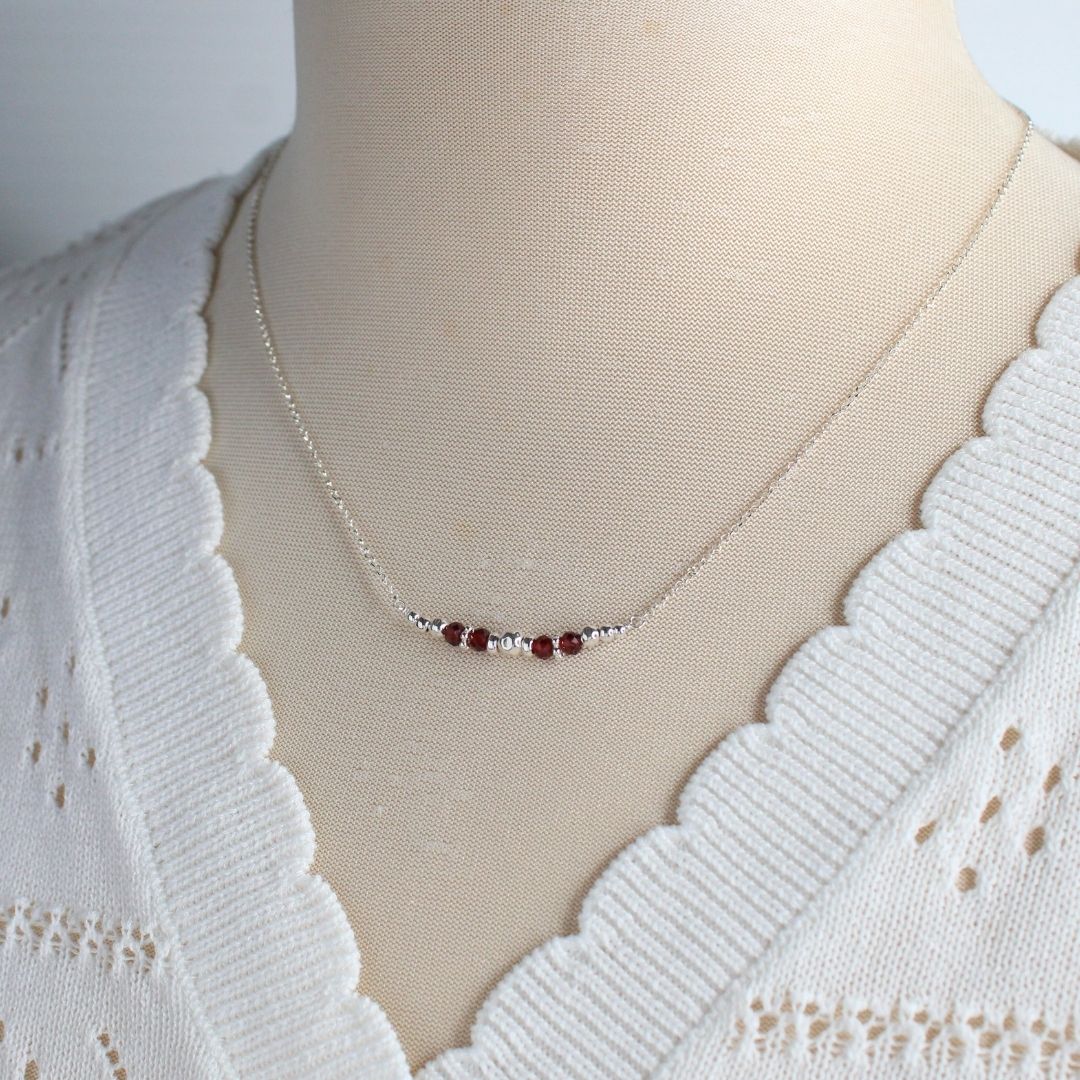 January Garnet Sterling Silver Birthstone Necklace - Devotion