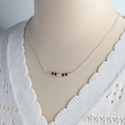 January Garnet Sterling Silver Birthstone Necklace - Devotion