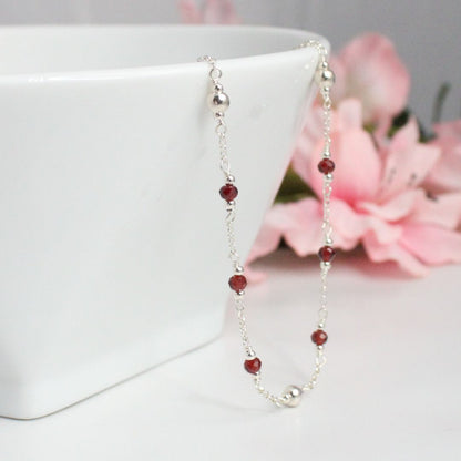 Genuine Garnet Gemstone January Birthstone Necklace - Darby