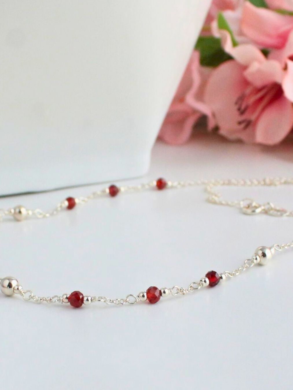 Genuine Garnet Gemstone January Birthstone Necklace - Darby