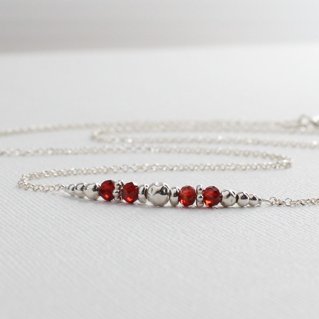 January Garnet Sterling Silver Birthstone Necklace - Devotion