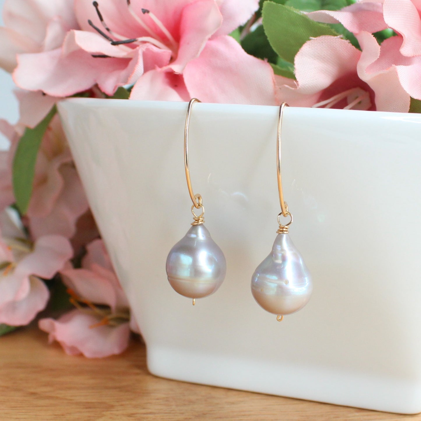 Gray Baroque Pearl Drop Earrings - Sophie