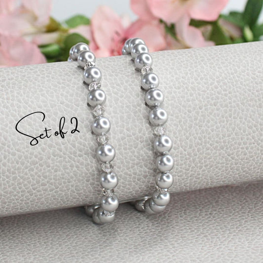 Gray Swarovski Pearl & Silver Shade Bracelets