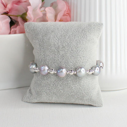 Grey Pearl Sterling Silver Bead Stacking Bracelet - Shadow Tide