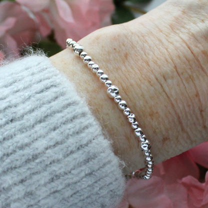 Florence - Sterling Silver Hammered & Plain Bead Bracelet