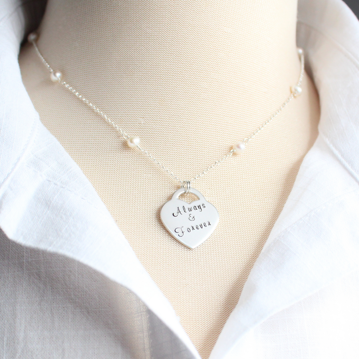 Personalized Large Heart Pendant on Birthstone Station Necklace