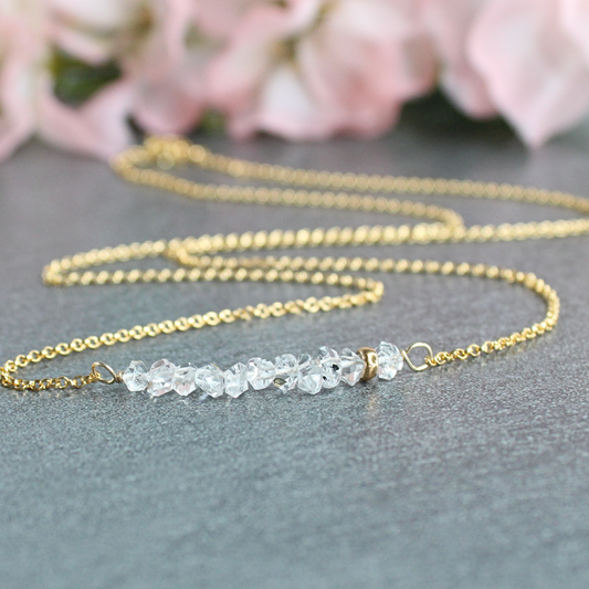 Herkimer Diamond Gemstone Bar Necklace Gold Filled Limited Edition