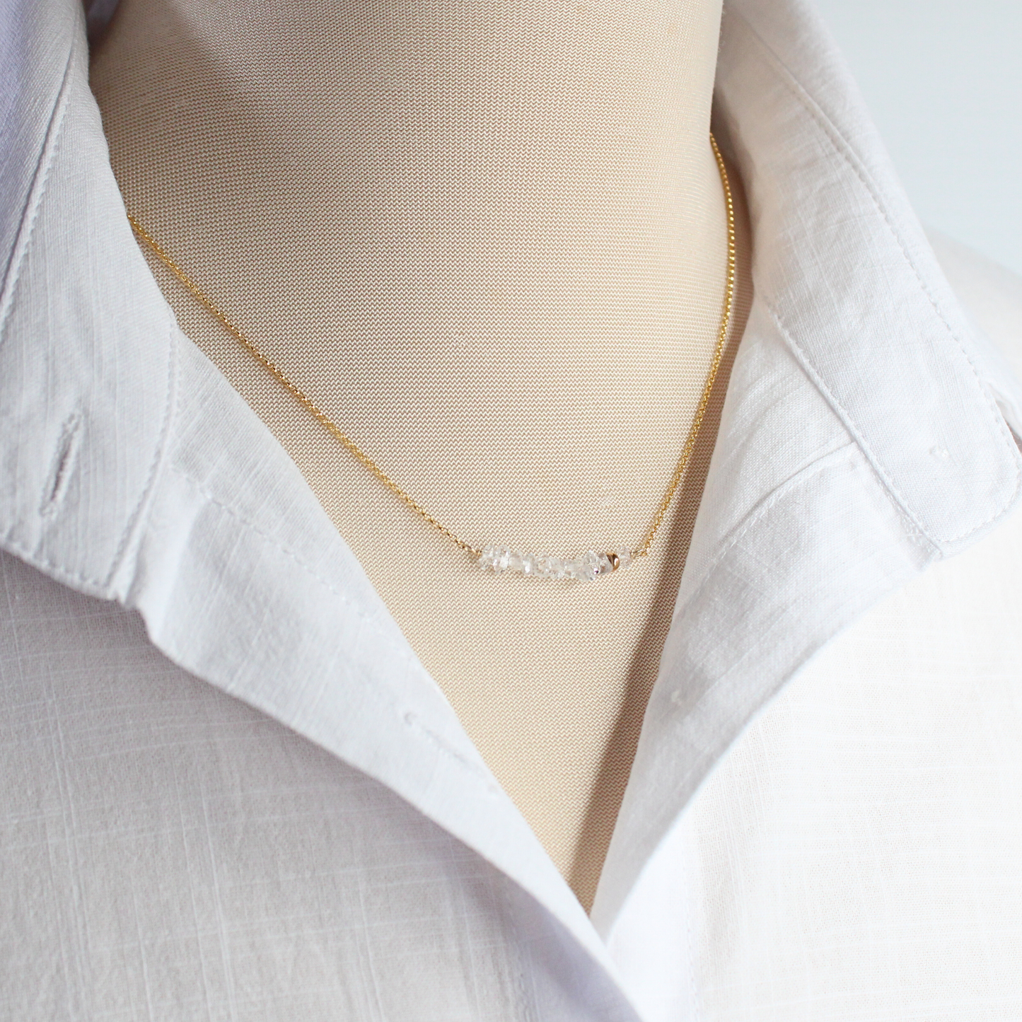 Herkimer Diamond Gemstone Bar Necklace Gold Filled Limited Edition