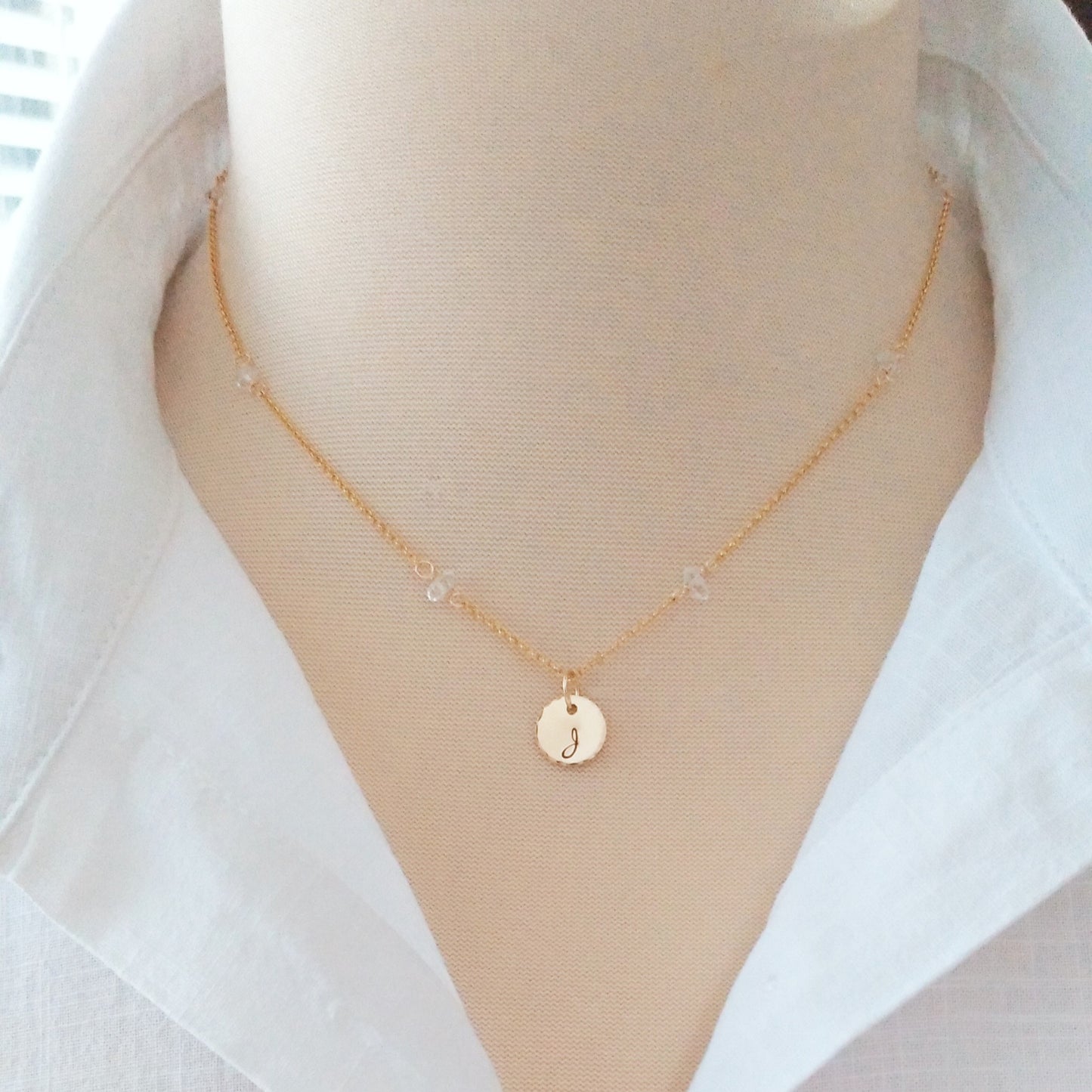 Herkimer Diamond Station Chain with Initial Charm - Gold-Filled