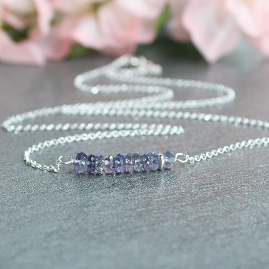 Iolite Gemstone Bar Necklace Sterling Silver Limited Edition