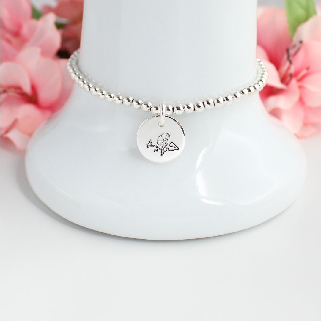 Personalized Birth Flower Ball Bead Bracelet - Bella