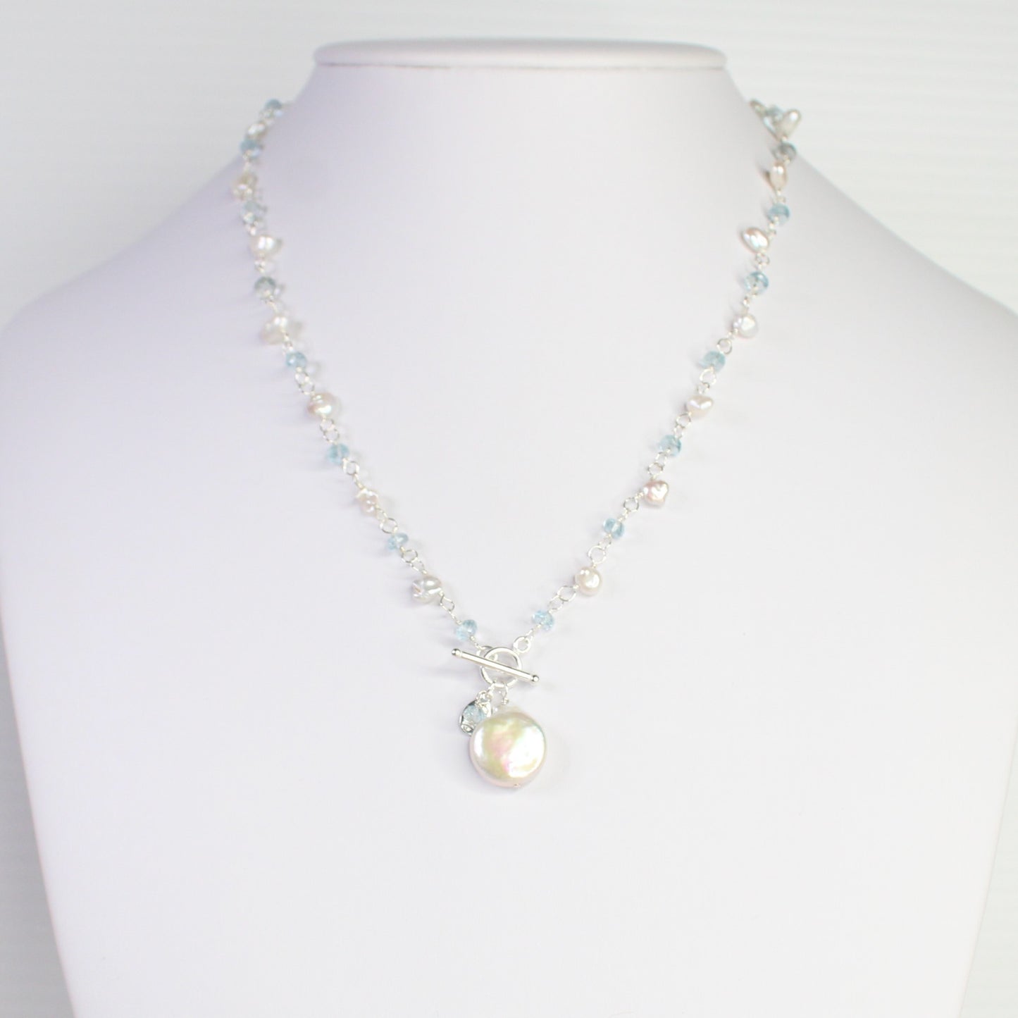 Aquamarine & Keshi Pearl Necklace in Sterling Silver - Aria