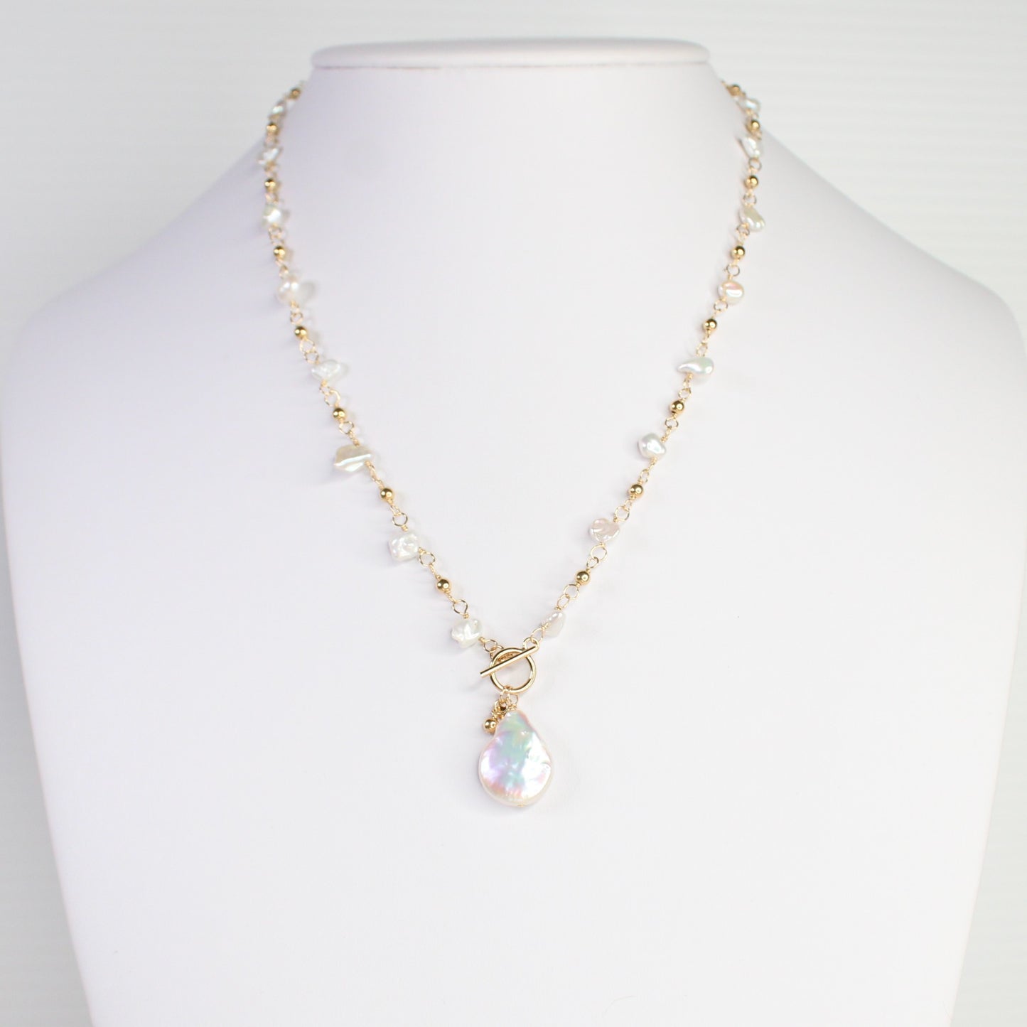 Keshi Pearl & Gold Bead Necklace - Claire