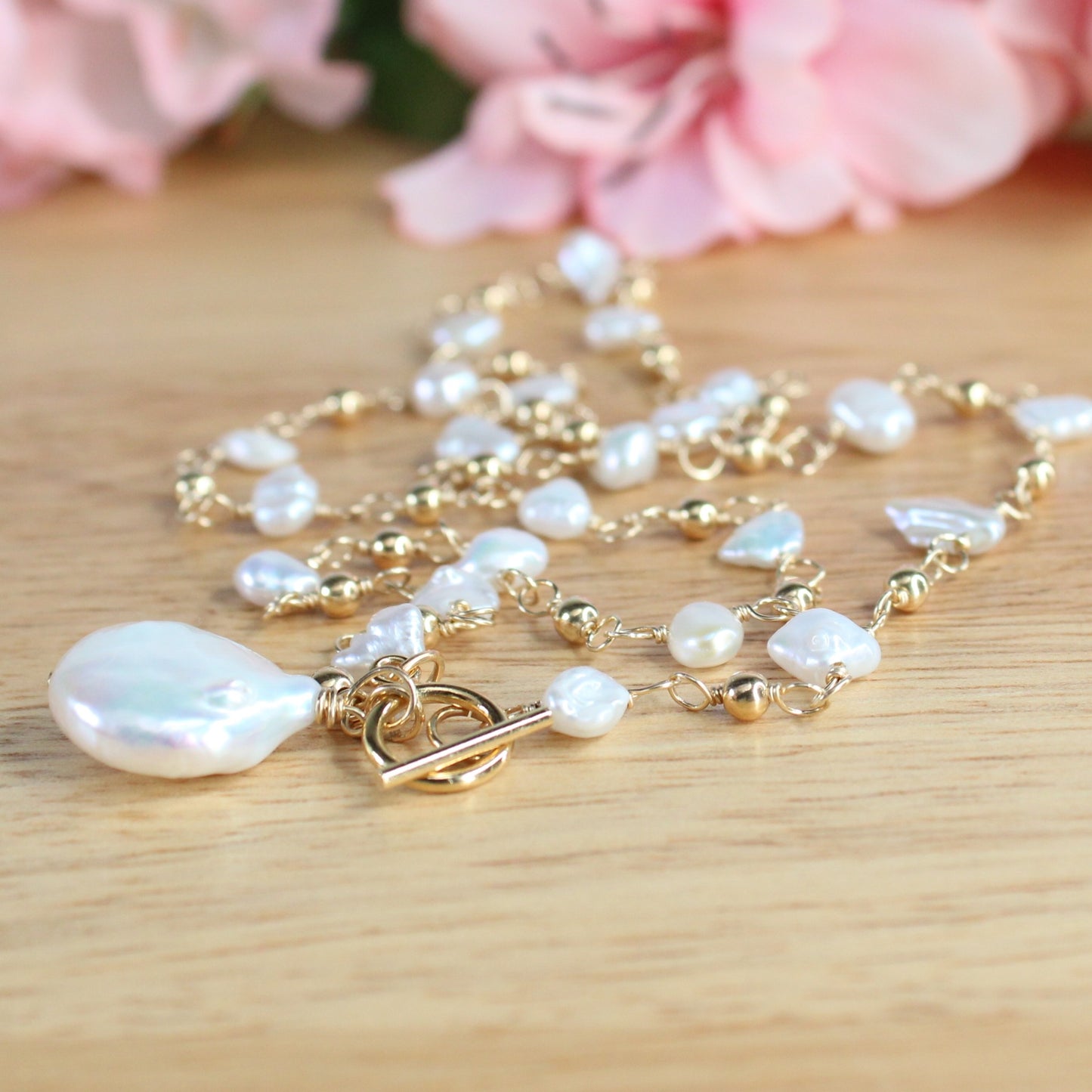 Keshi Pearl & Gold Bead Necklace - Claire