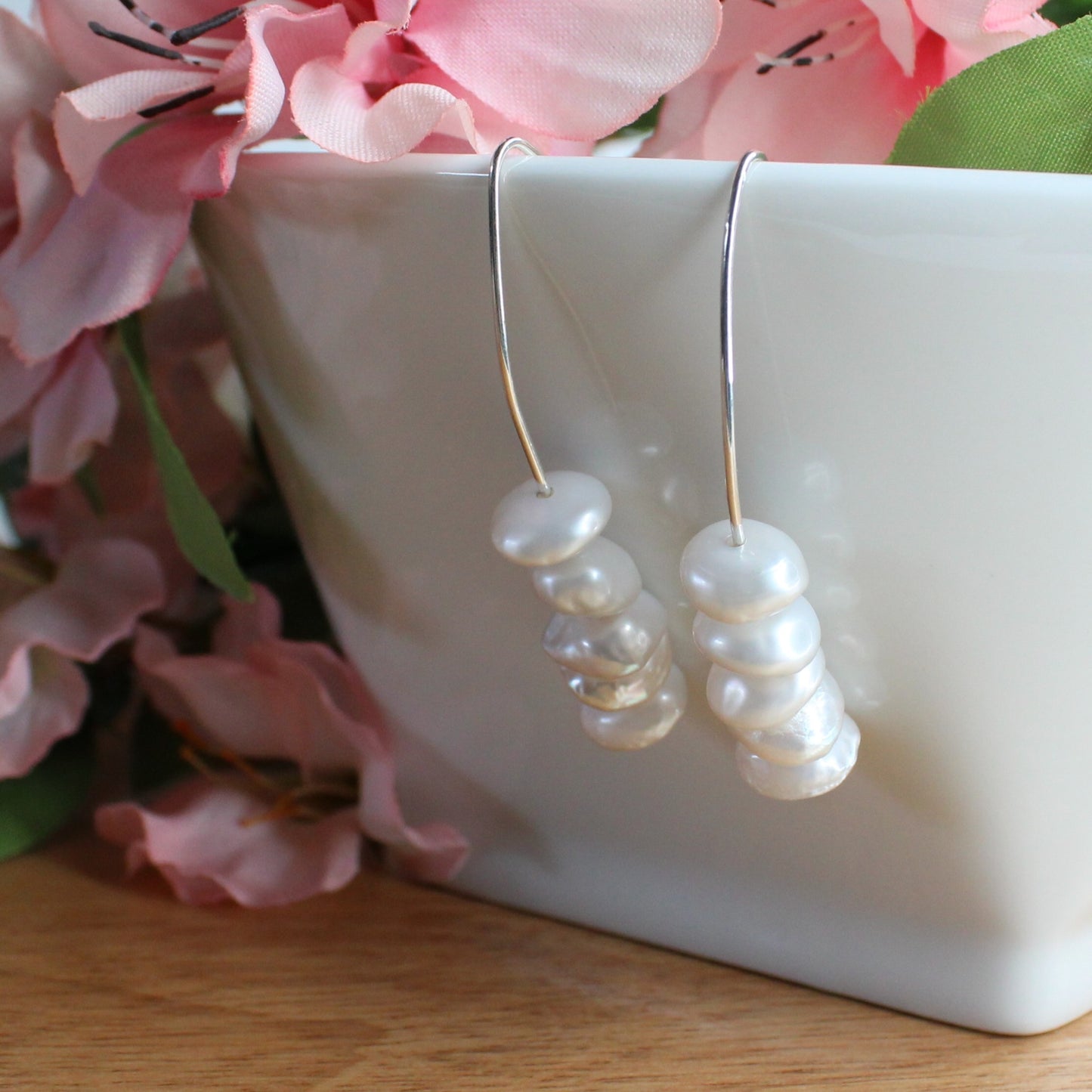 Keshi Pearl Earrings Dangle Earrings - Remi Silver