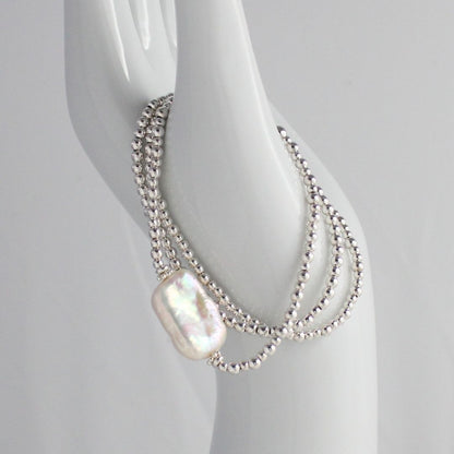 Sterling Silver Keshi Pearl Beaded Bracelet - Pure Tide